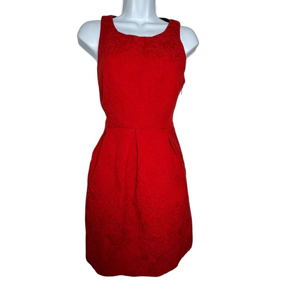 Moulinette Soeurs Red Jacquard Fit & Flare Dress Women’s Size 6 anthropologie - Picture 2 of 11